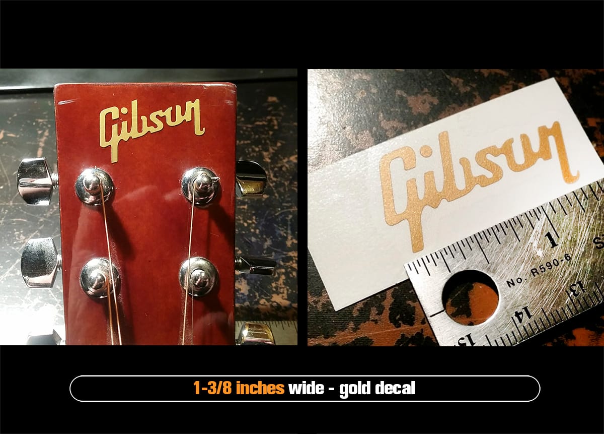 Gibson Headstock Decal, 2.0″, Gold inspyre design + print