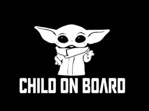 CHILD ON BOARD, Baby Yoda / The Mandalorian Decal, 8in, white.