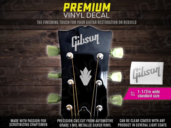 Gibson SG Les Paul SILVER headstock vinyl logo & crown decal - guitar restoration