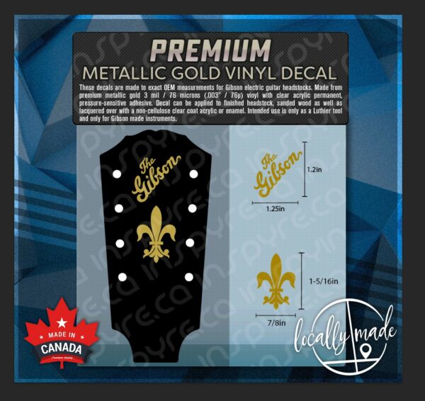 The Gibson and Fleur de Lis GOLD Vinyl Decal Sticker or Frisket for Mandolin Headstock Model A3 A4 1030