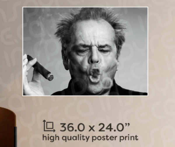 Jack Nicholson Poster Giclee Print, 24 x 36in Cigar, Man Cave, Den, Retro, Smoke
