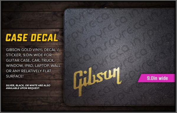 Gibson 9.0in Met. Gold Decal for Guitar Cases, Windows, Vehicles, Laptops - Image 2