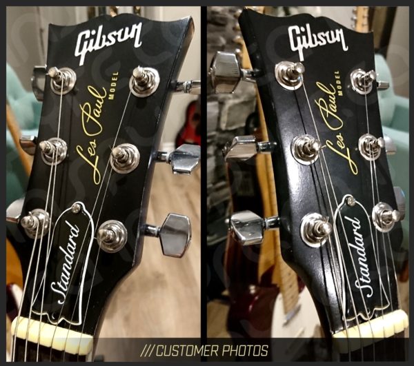 Gibson Les Paul Model Headstock Veneer / Overlay | Black / Mother of Pearl / Gold - Image 2
