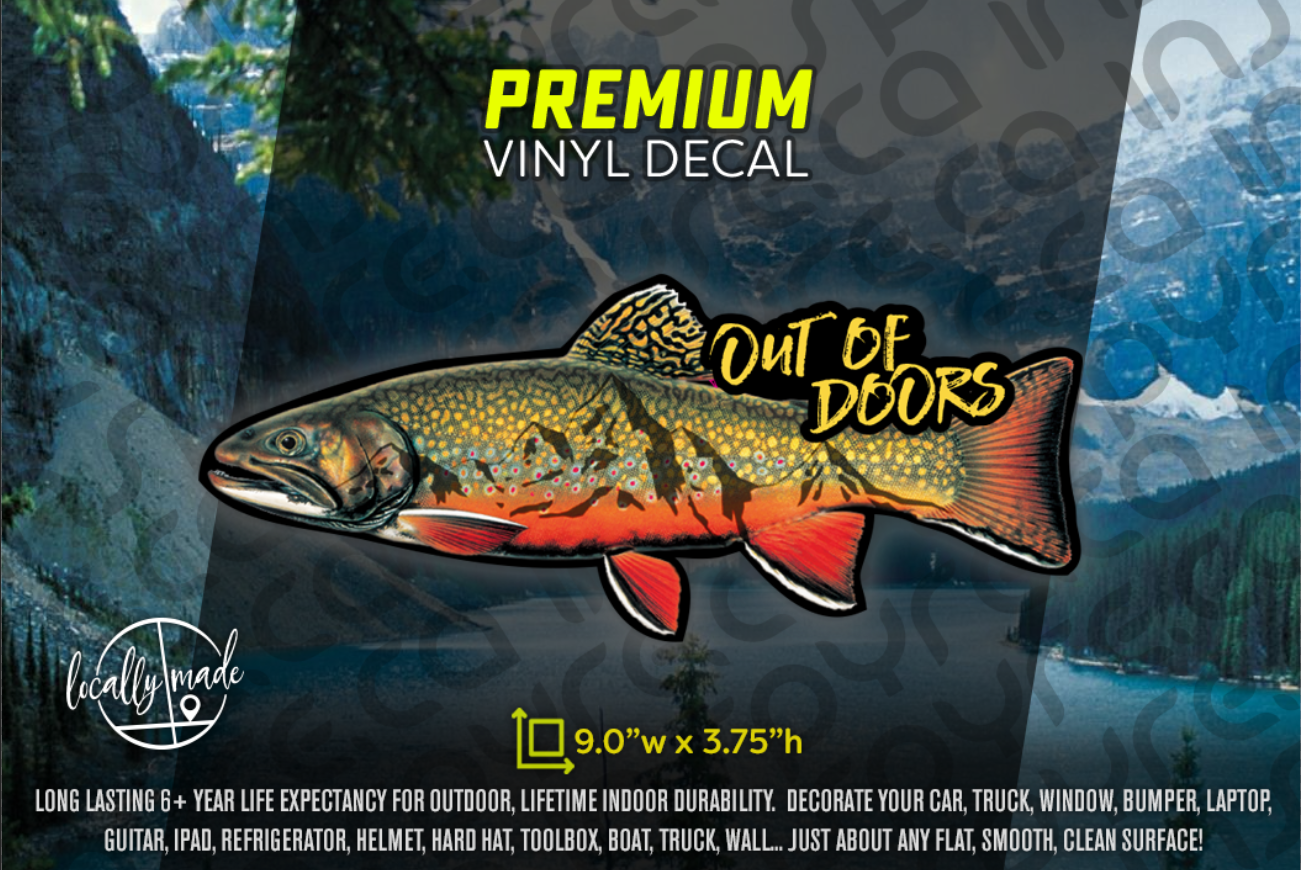 OUT OF DOORS Brook Trout / Mountains,  Decal / Sticker 9in
