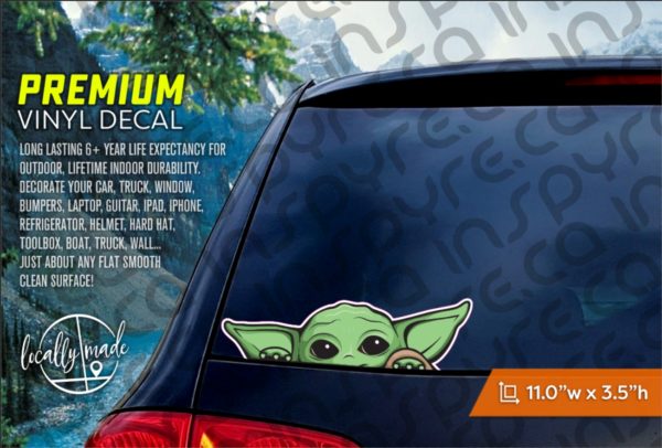 The Child / Baby Yoda Peeking Vehicle Decal, 11in Peeker Vinyl Sticker Star Wars - Image 2
