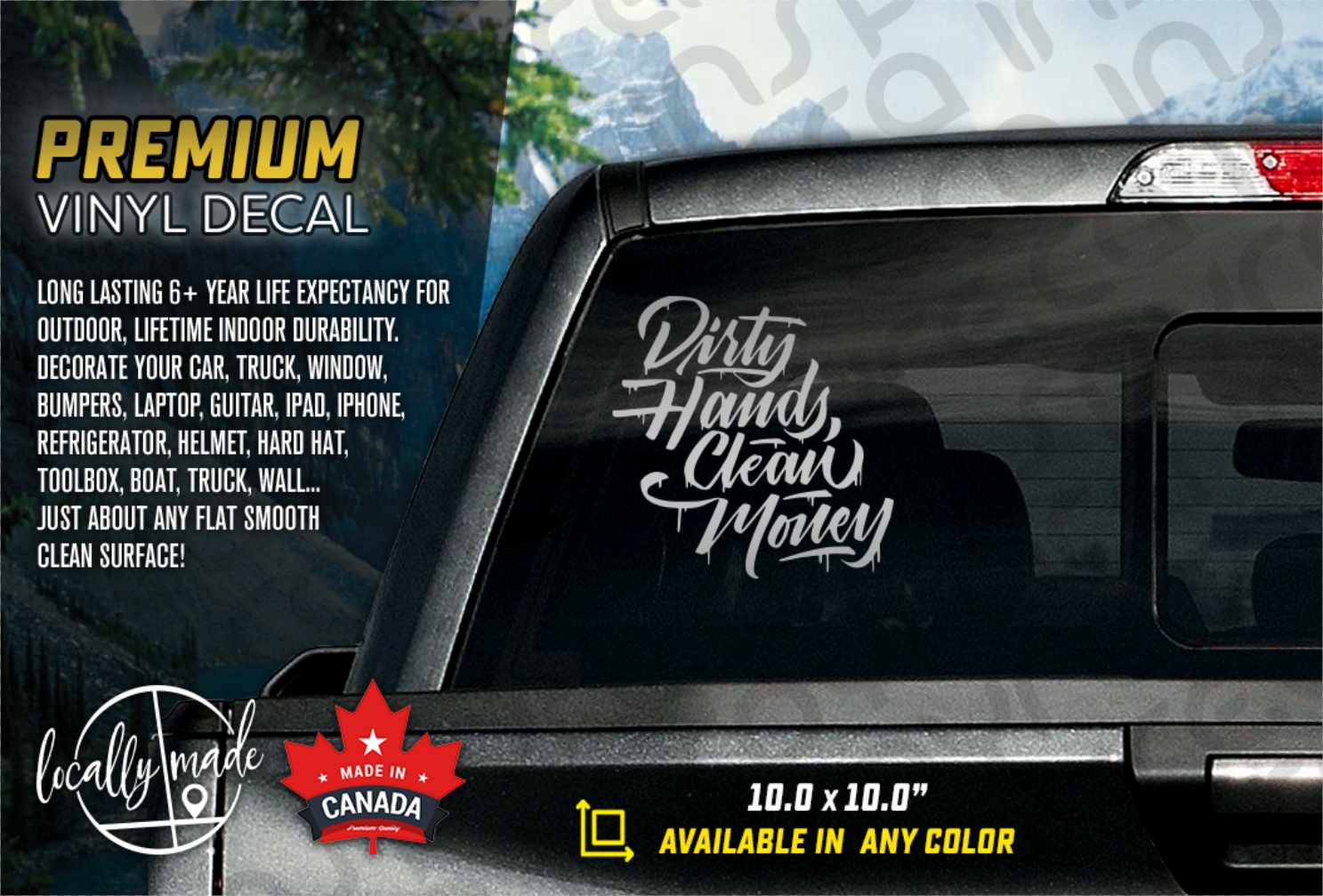 Dirty Hands Clean Money Window Decal – Vinyl Sticker For Silverado Ram Ford Trucks