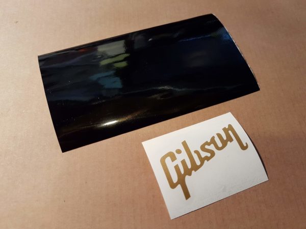 Epiphone Thunderbird to Gibson Thunderbird to gold headstock vinyl logo & overlay kit | 2.0in - Image 2