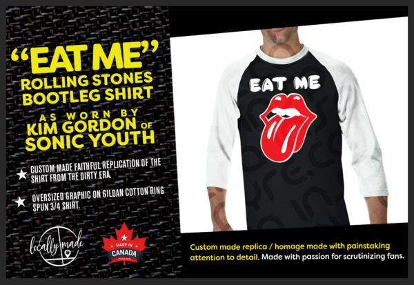 EAT ME Rolling Stones Bootleg 3/4 Raglan T-Shirt | Kim Gordon / Sonic Youth, S-XXL - Image 2