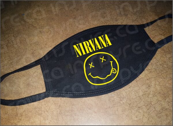 NIRVANA Dead Smiley Face Mask / Cover, Black, Made in USA 100% Cotton