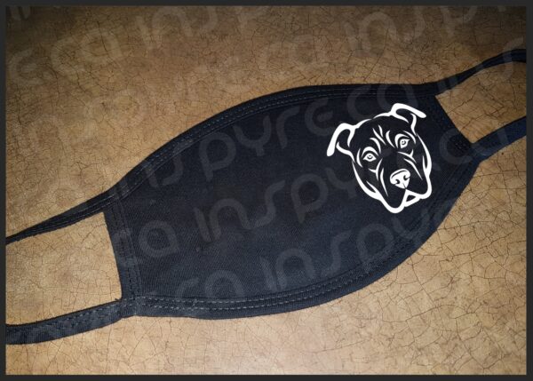Pitbull Pitty Stylised Dog Face Mask / Cover, Black, Made in USA 100% Cotton