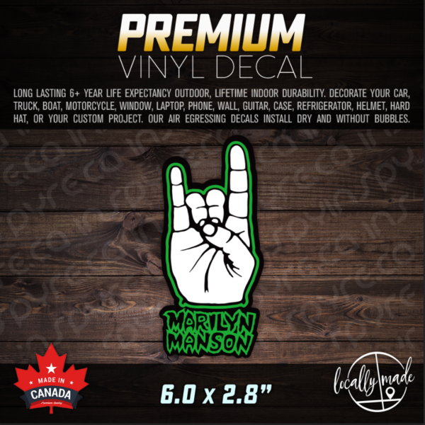 Marilyn Manson Devil Horns Rock Salute, Glossy Vinyl Decal / Sticker 6.0 x 2.8in | Rock Music, We Love Hate / We Hate Love