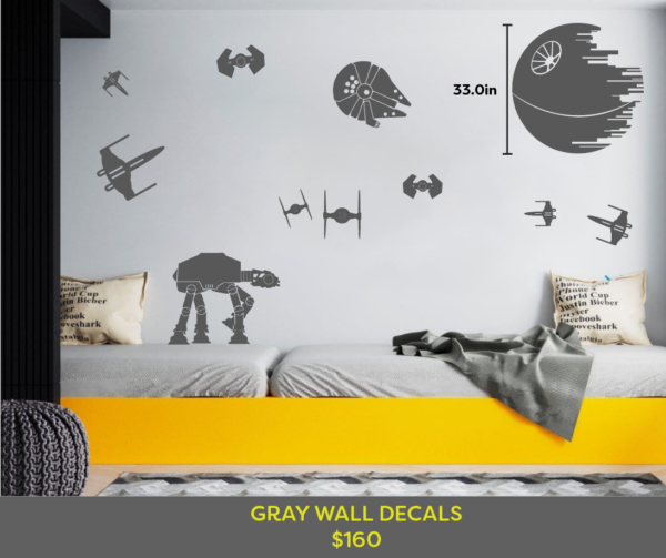 Star Wars Large Silhouette Premium Vinyl Wall Decals, Gray | Set of 11 Decals