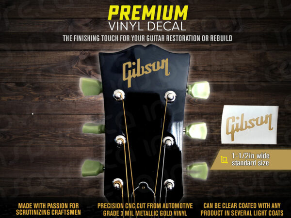 Gibson Headstock Decal, Standard Size 1.5in | Metallic Gold