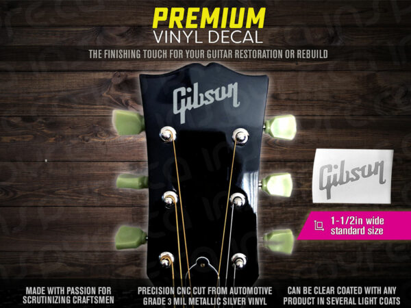 Gibson Headstock Decal, Standard Size 1.5in | Metallic Silver