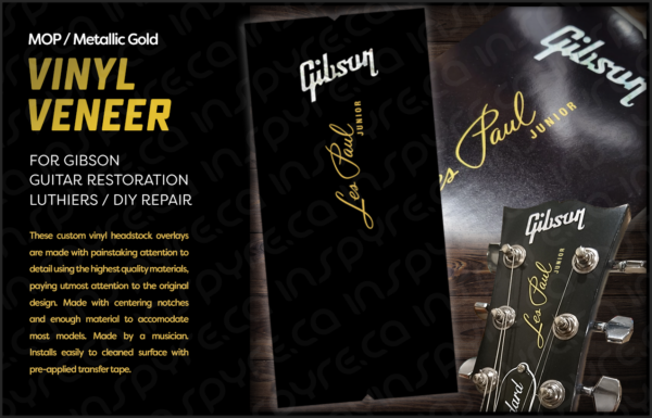 Gibson Les Paul Junior Headstock Veneer / Overlay, Black/Mother of Pearl/Gold