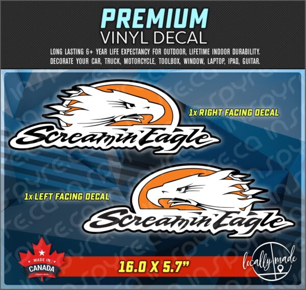 Harley Davidson Screamin' Eagle Decal / Sticker, LEFT and RIGHT, 16.0 x 5.7in | for Truck, Car, Toolbox, Tank, Helmet, Windows, Custom