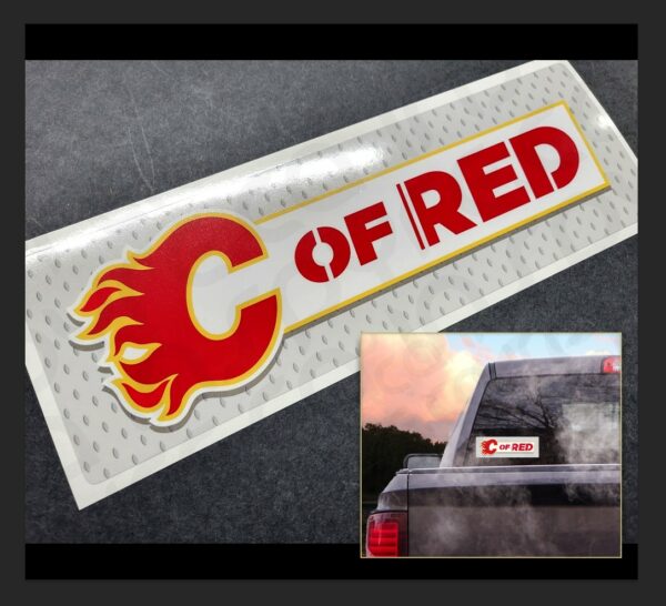 Calgary Flames C OF RED Vehicle Decal / Bumper Sticker 12.0 x 4.0in