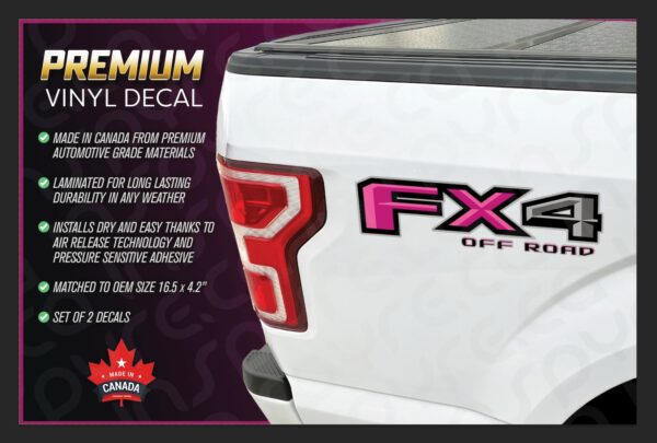 Ford F-150 Custom PINK / GRAY FX-4 FX4 Off Road Decals / Stickers Truck Box / Bed Side | Set of 2 | Made in Canada