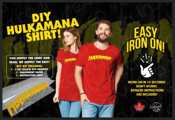 Hulkamania DIY HTV T-Shirt KIT | 11in Yellow Iron On Heat Transfer Hulk Hogan WWE WWF WCW