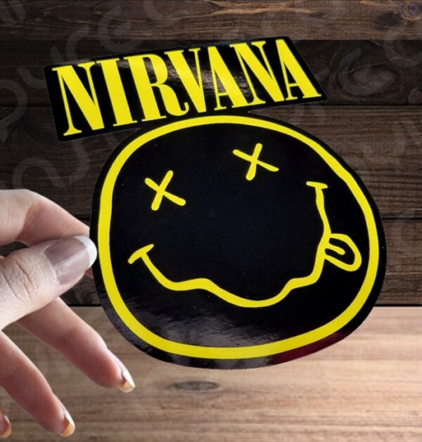 Nirvana Dead Smiley Black / Yellow Vinyl Decal / Sticker 5.0 x 4.0in | 90s Grunge Alternative Punk Rock Music