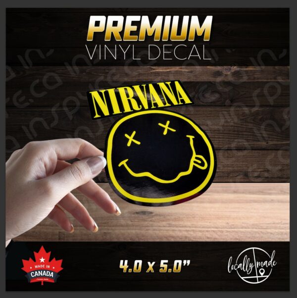 Nirvana Dead Smiley Black / Yellow Vinyl Decal / Sticker 5.0 x 4.0in | 90s Grunge Alternative Punk Rock Music - Image 2