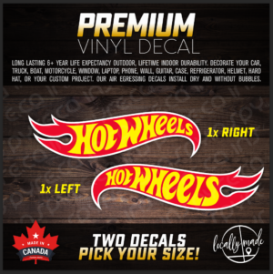 Hot Wheels Custom Decal / Sticker Set • Left + Right Any Size • Vehicle Helmet Window Toolbox Tank Window Custom Project Display Treasure Hunt