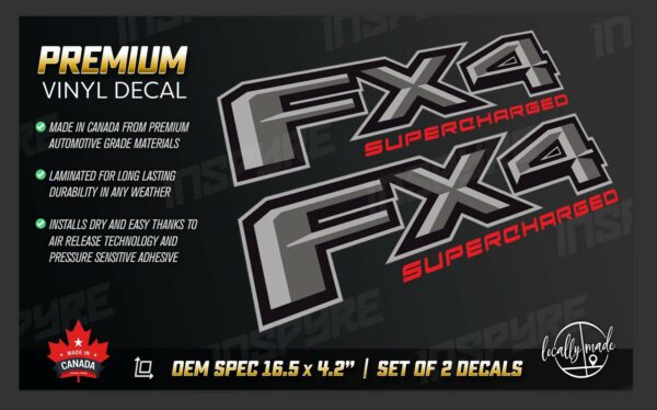Ford F-150 Custom GRAY / RED FX-4 SUPERCHARGED Decals / Stickers Truck Box / Bed Side | Set of 2