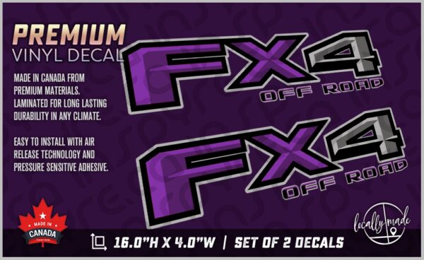 Ford F-150 Custom PURPLE / GRAY FX-4 FX4 Off Road Decals / Stickers Truck Box / Bed Side | Set of 2 | Made in Canada