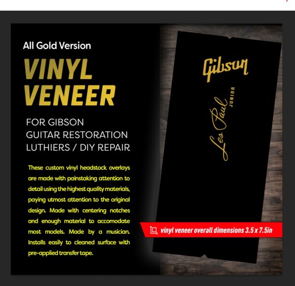 Gibson Les Paul JUNIOR Headstock Veneer / Overlay - All Gold version