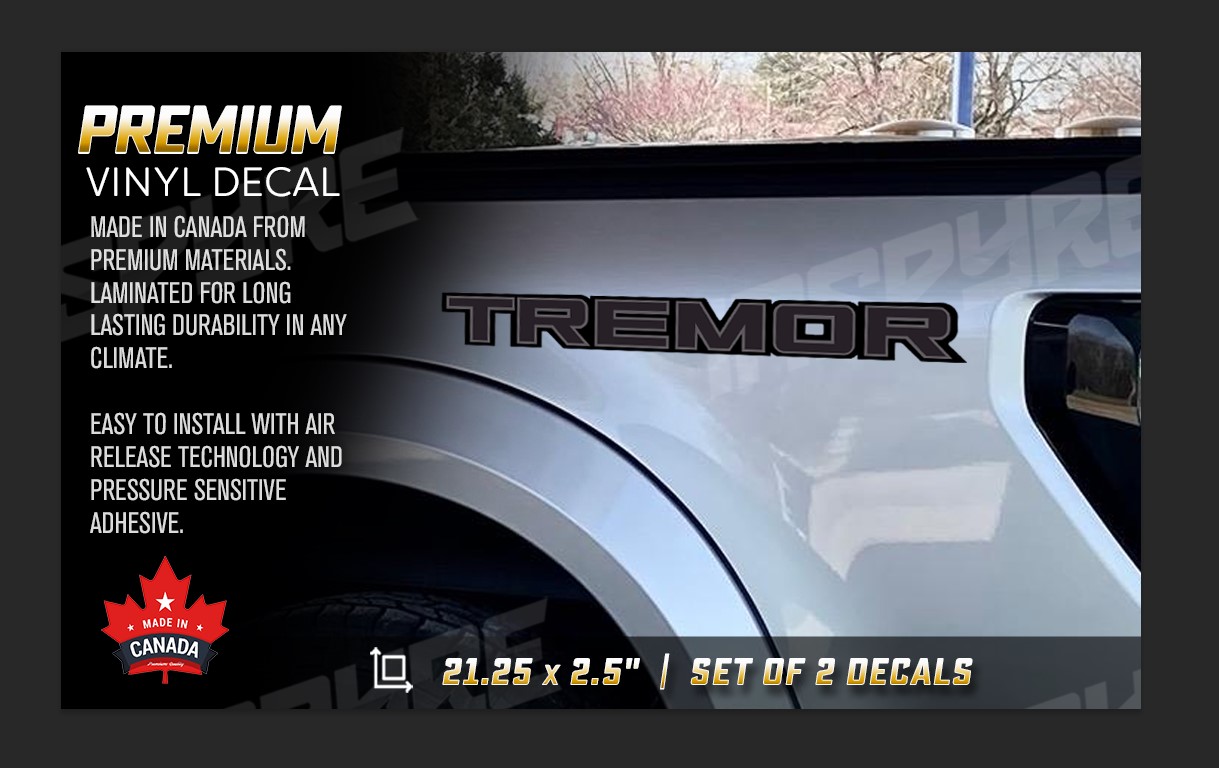 Ford F-150 Custom TREMOR GREY / BLACK *No Bevel* Decals / Stickers Truck Ford F-150 TREMOR Custom GREY / BLACK *No Bevel* Decals / Stickers Truck Decals / Bed Side, Set of 2